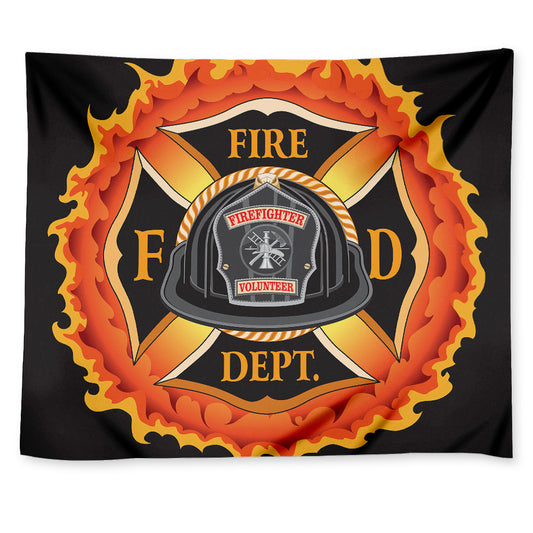 Flaming Firefighter Emblem Print Tapestry