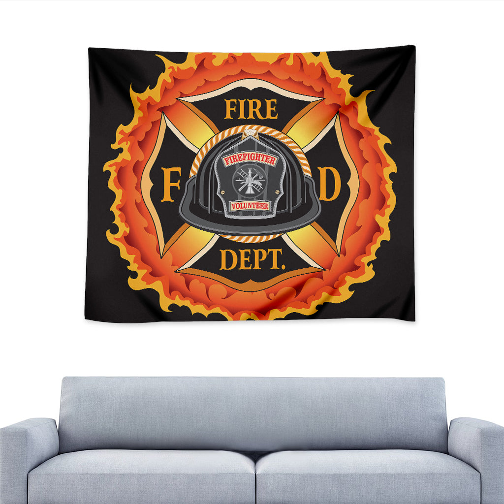 Flaming Firefighter Emblem Print Tapestry