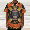 Flaming Firefighter Emblem Print Textured Short Sleeve Shirt