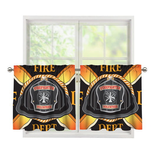 Flaming Firefighter Emblem Print Tier Curtains
