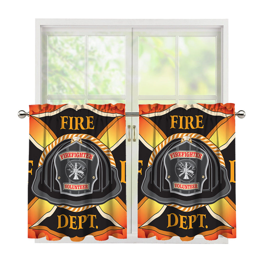 Flaming Firefighter Emblem Print Tier Curtains
