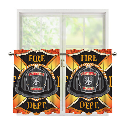 Flaming Firefighter Emblem Print Tier Curtains