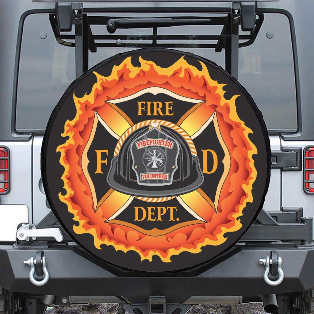 Flaming Firefighter Emblem Print Tire Cover