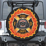 Flaming Firefighter Emblem Print Tire Cover With Camera Hole