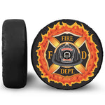 Flaming Firefighter Emblem Print Tire Cover With Camera Hole