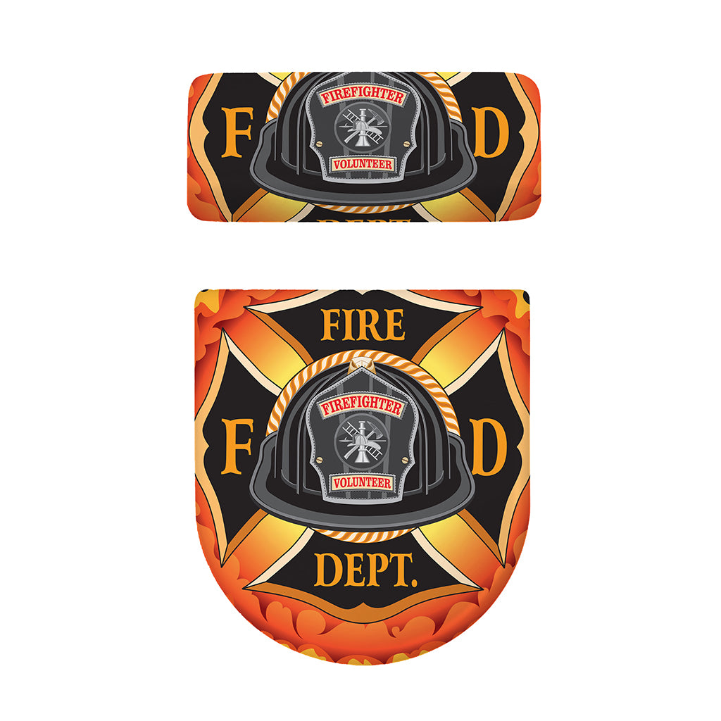 Flaming Firefighter Emblem Print Toilet Lid And Tank Cover Set