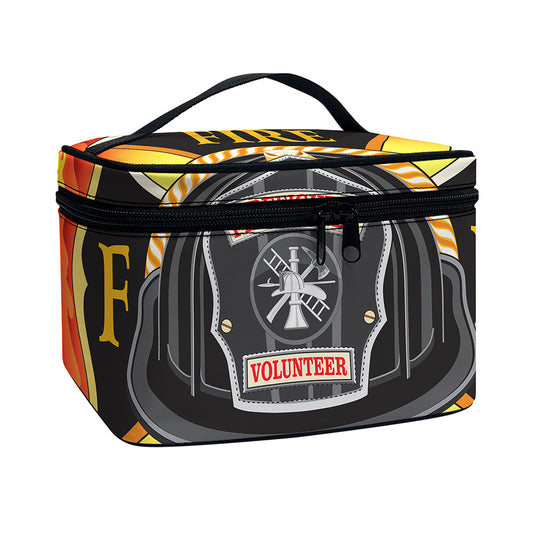 Flaming Firefighter Emblem Print Travel Makeup Bag