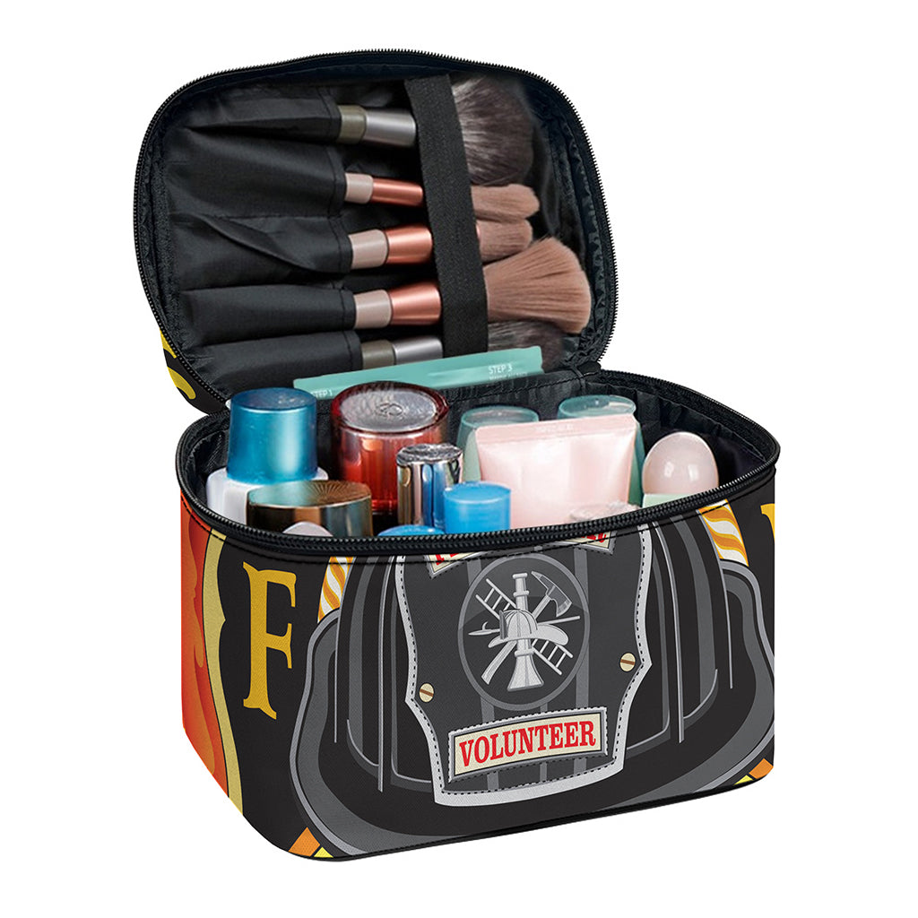 Flaming Firefighter Emblem Print Travel Makeup Bag