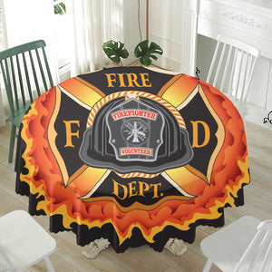 Flaming Firefighter Emblem Print Waterproof Round Tablecloth