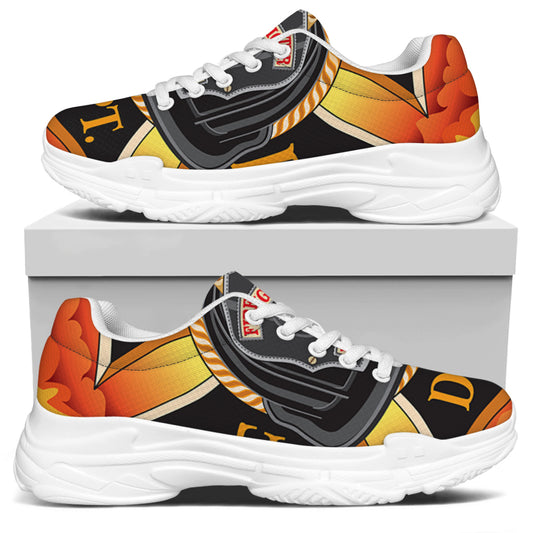 Flaming Firefighter Emblem Print White Chunky Shoes