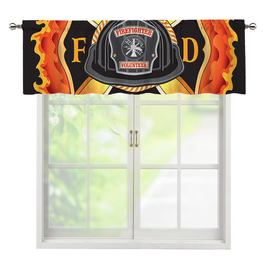 Flaming Firefighter Emblem Print Window Valance
