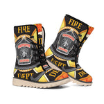 Flaming Firefighter Emblem Print Winter Boots