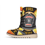 Flaming Firefighter Emblem Print Winter Boots