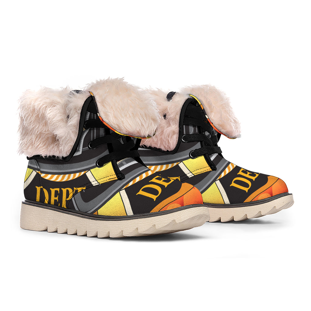 Flaming Firefighter Emblem Print Winter Boots