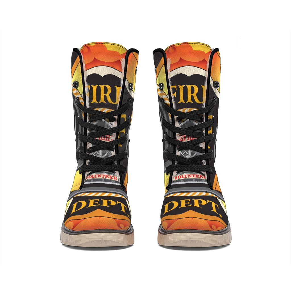 Flaming Firefighter Emblem Print Winter Boots