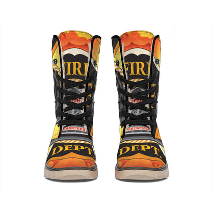 Flaming Firefighter Emblem Print Winter Boots