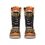 Flaming Firefighter Emblem Print Winter Boots