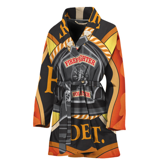 Flaming Firefighter Emblem Print Women's Bathrobe