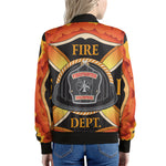 Flaming Firefighter Emblem Print Women's Bomber Jacket