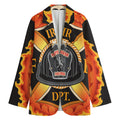 Flaming Firefighter Emblem Print Women's Cotton Blazer