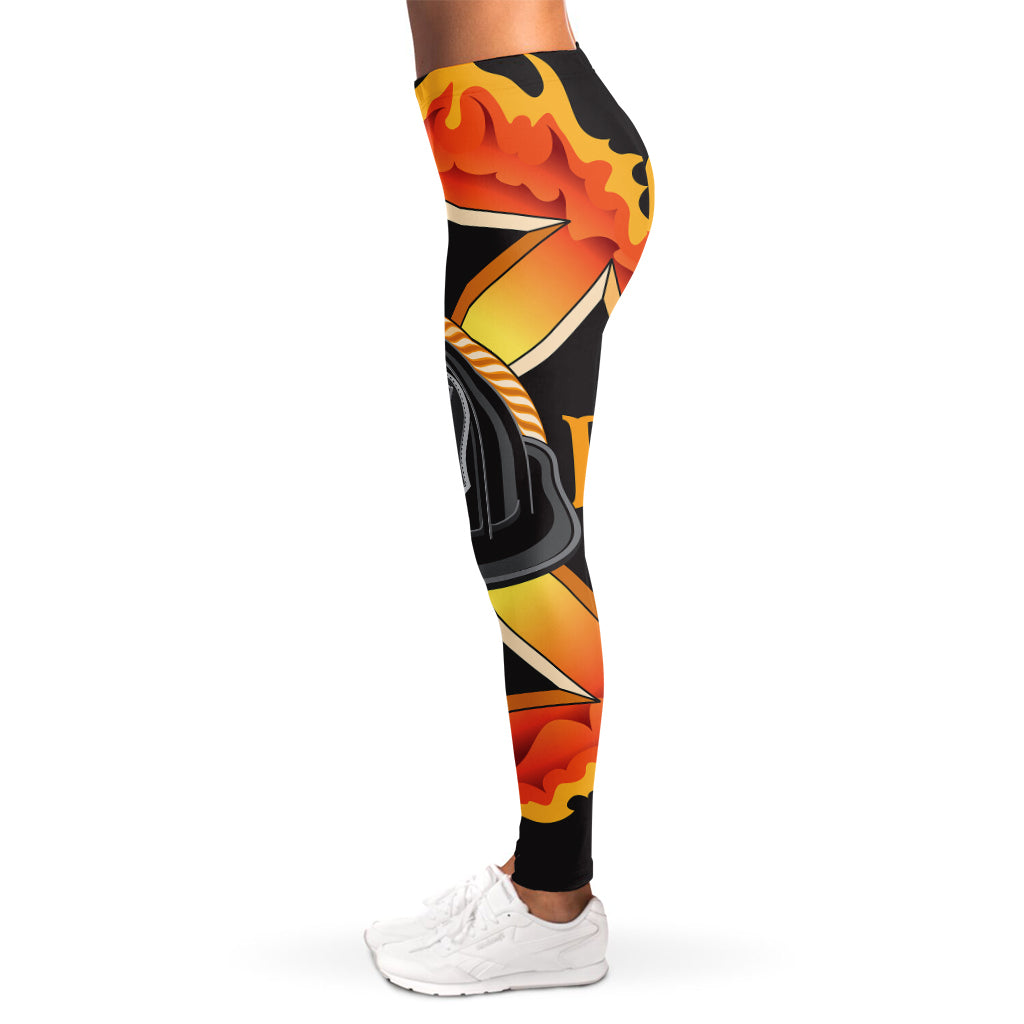 Flaming Firefighter Emblem Print Women's Leggings
