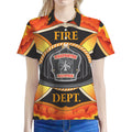 Flaming Firefighter Emblem Print Women's Polo Shirt