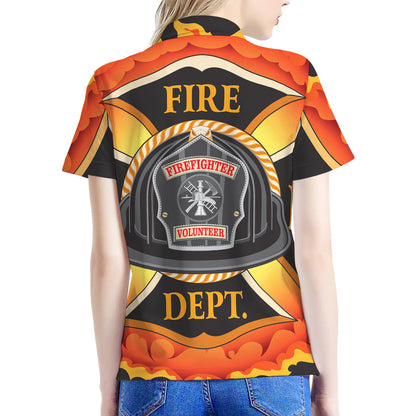 Flaming Firefighter Emblem Print Women's Polo Shirt