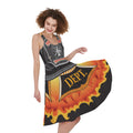 Flaming Firefighter Emblem Print Sleeveless Knee Length Dress