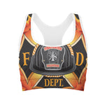 Flaming Firefighter Emblem Print Women's Sports Bra