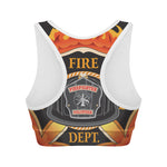 Flaming Firefighter Emblem Print Women's Sports Bra