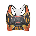 Flaming Firefighter Emblem Print Women's Sports Bra