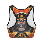 Flaming Firefighter Emblem Print Women's Sports Bra