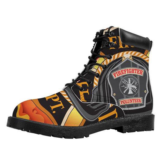 Flaming Firefighter Emblem Print Work Boots