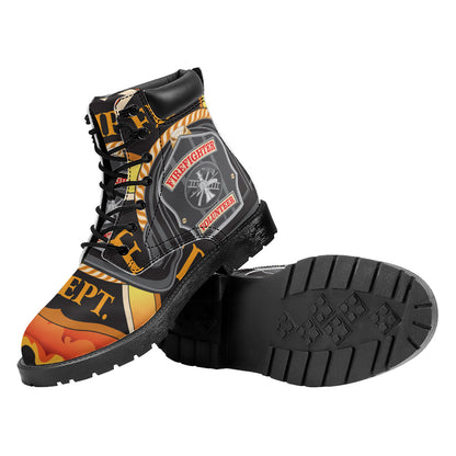 Flaming Firefighter Emblem Print Work Boots