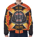 Flaming Firefighter Emblem Print Zip Sleeve Bomber Jacket