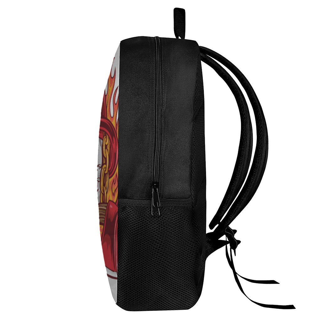 Flaming Firefighter Skull Print 17 Inch Backpack