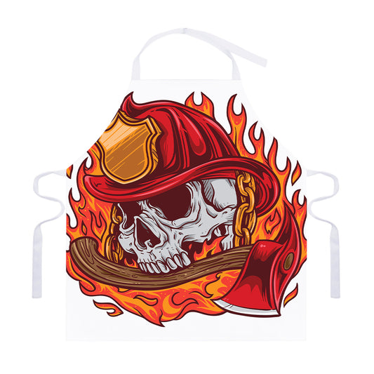 Flaming Firefighter Skull Print Adjustable Apron