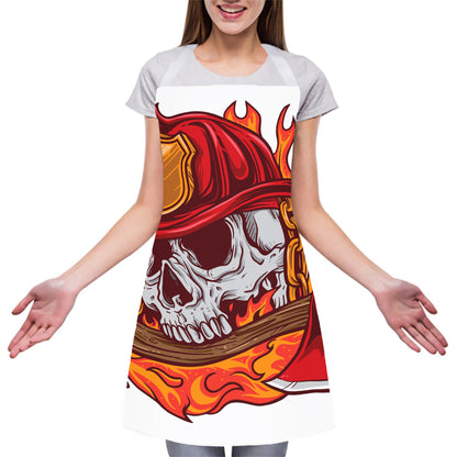 Flaming Firefighter Skull Print Adjustable Apron