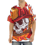 Flaming Firefighter Skull Print Aloha Shirt