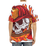 Flaming Firefighter Skull Print Aloha Shirt