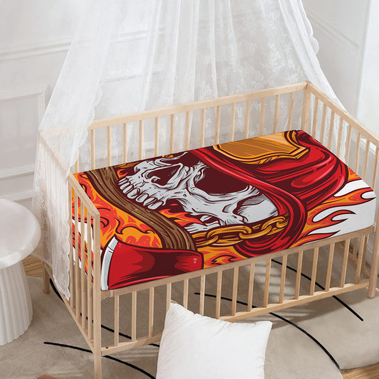 Flaming Firefighter Skull Print Baby Crib Sheet