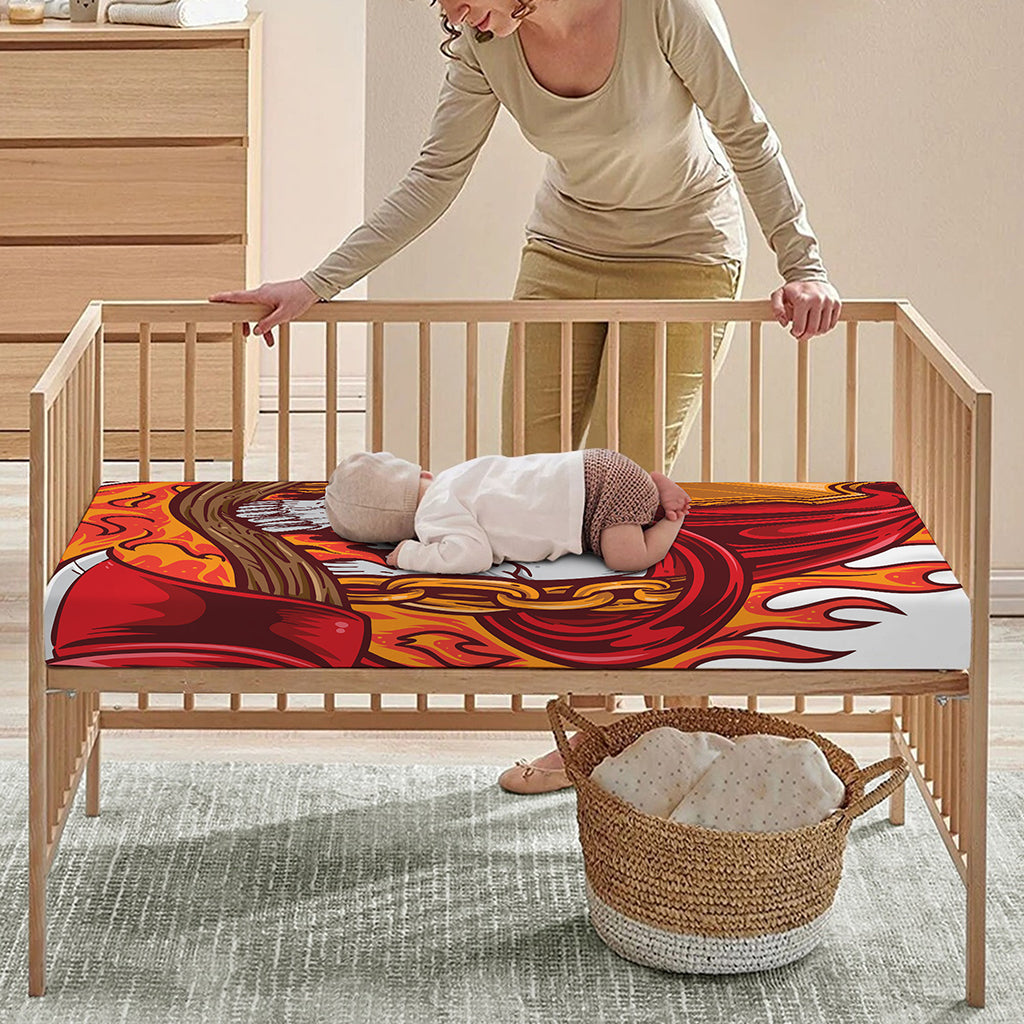 Flaming Firefighter Skull Print Baby Crib Sheet