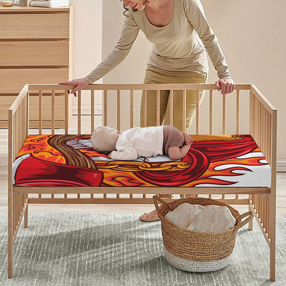 Flaming Firefighter Skull Print Baby Crib Sheet
