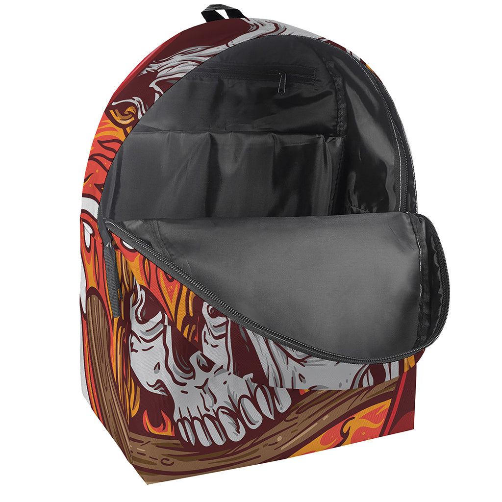 Flaming Firefighter Skull Print Backpack