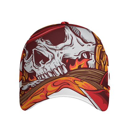 Flaming Firefighter Skull Print Baseball Cap