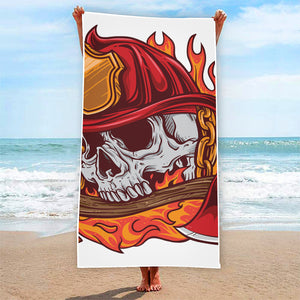 Flaming Firefighter Skull Print Beach Towel