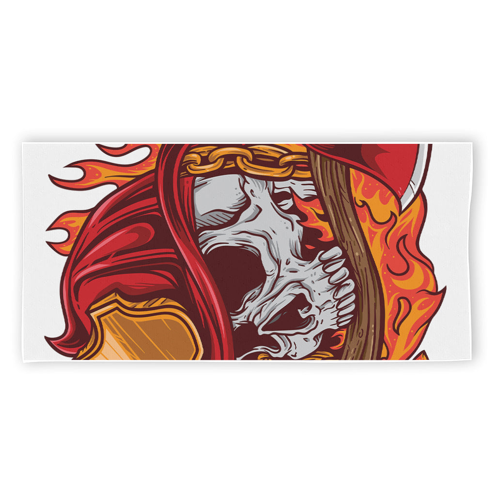 Flaming Firefighter Skull Print Beach Towel