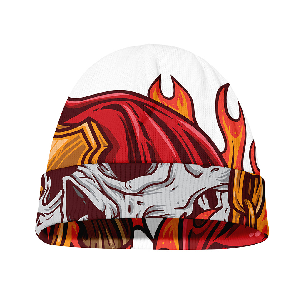 Flaming Firefighter Skull Print Beanie