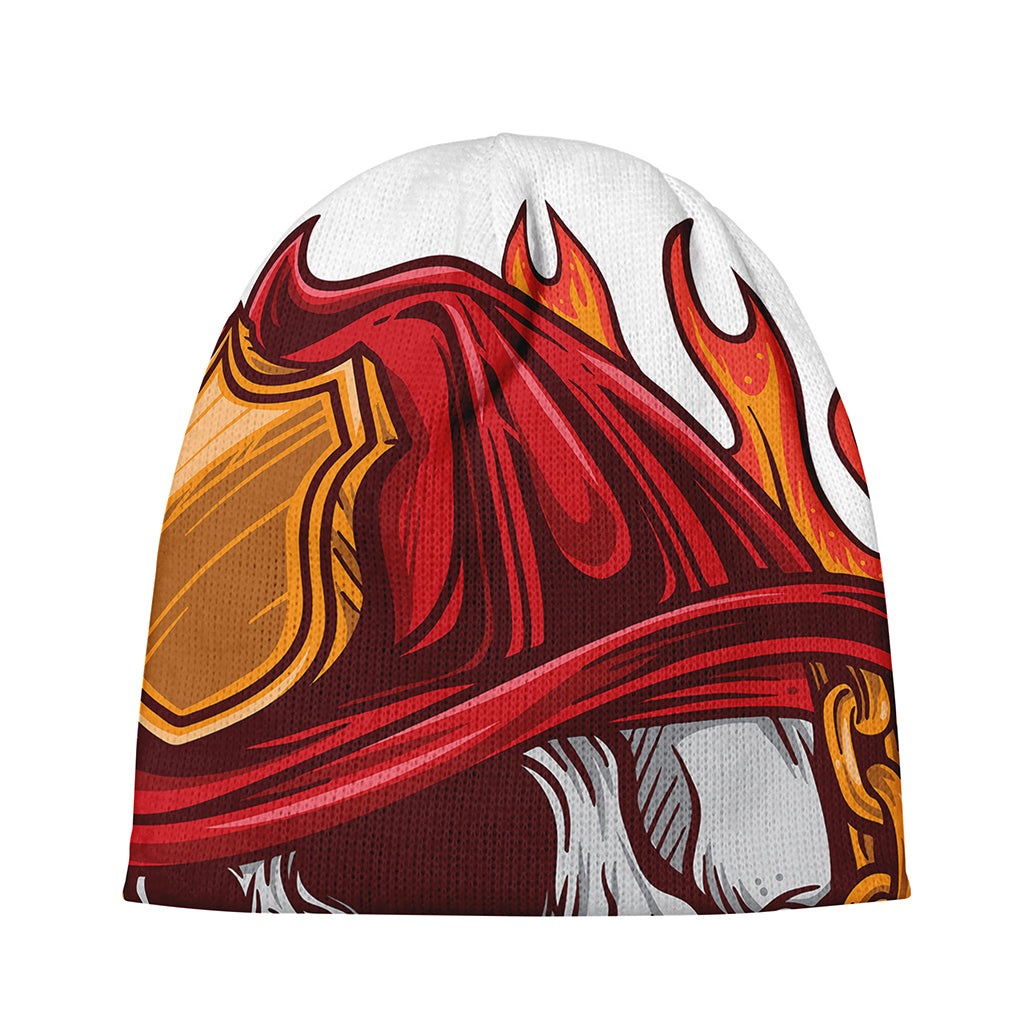 Flaming Firefighter Skull Print Beanie