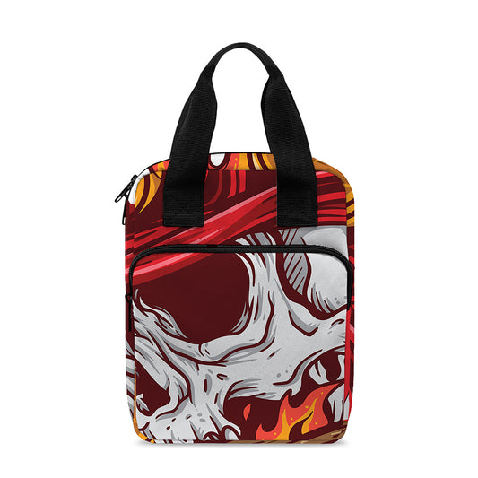 Flaming Firefighter Skull Print Bible Tote Bag